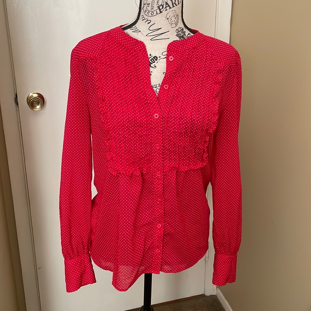JCrew size small red with white dots top